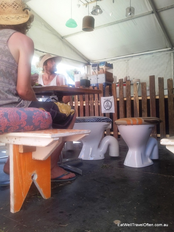 Groovy upcycled toilets at Gourmet Goons food tent