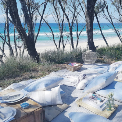 Romantic picnic set up ready for wedding proposal