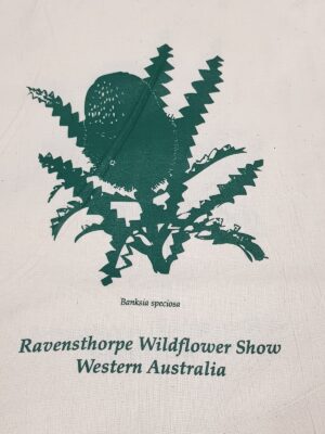 Banksia print on cloth bag advertising Ravensthorpe Wildflower Show